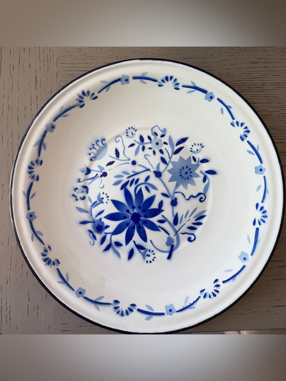 Vintage Blue Floral Enamel Dinner Plates (set of two)  - Unbranded